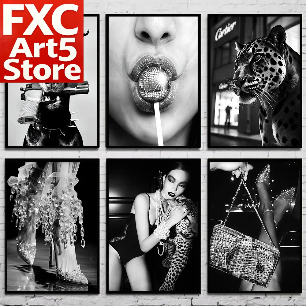 Vintage Fashion Photography - 1 adet çerçevesiz siyah beyaz moda