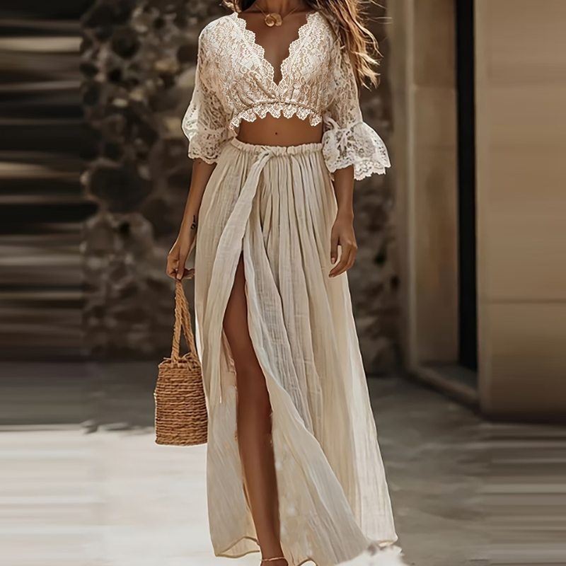 V Vintage Fashion - Seksi V Yaka Fırfırlı Kollu Bluz