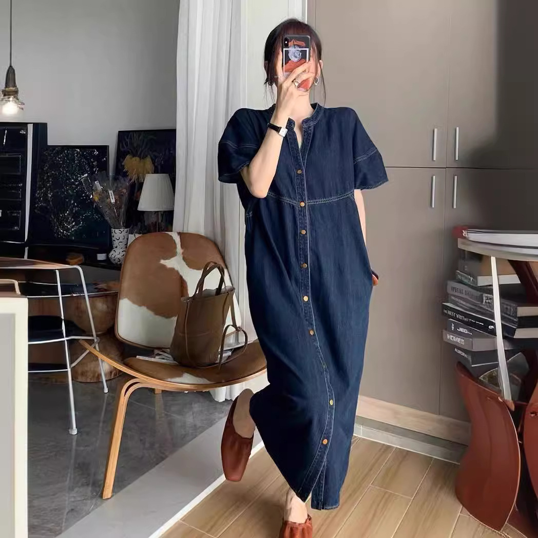 V Vintage Fashion - Yeni Fransız Vintage Bol Denim Uzun