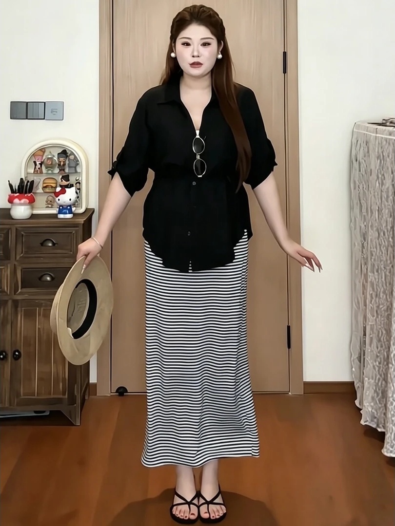 V Vintage Fashion - Artı Boyutu Kadın Vintage Gömlek Ve